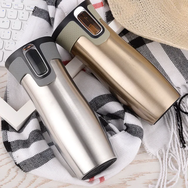 450ml Thermos Bottle For Coffee Vacuum Water Cup Business Office Car Use One-Click  Open Water Dispensing Thermal Cup 2