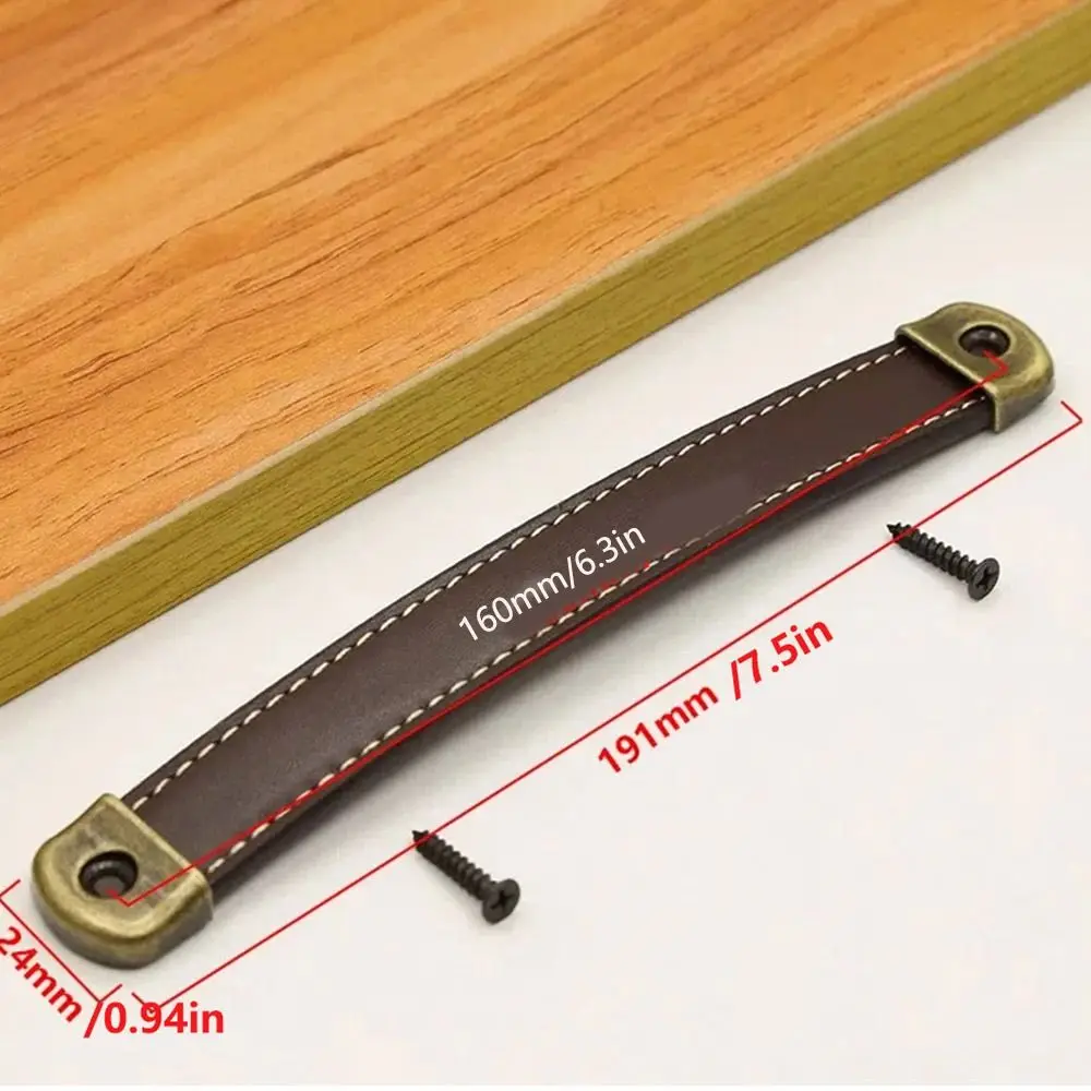 Leather Handle Vintage Zinc Alloy Square Cabinet Pulls Soft 96/128/160mm Drawer Handle Cabinet With Screws