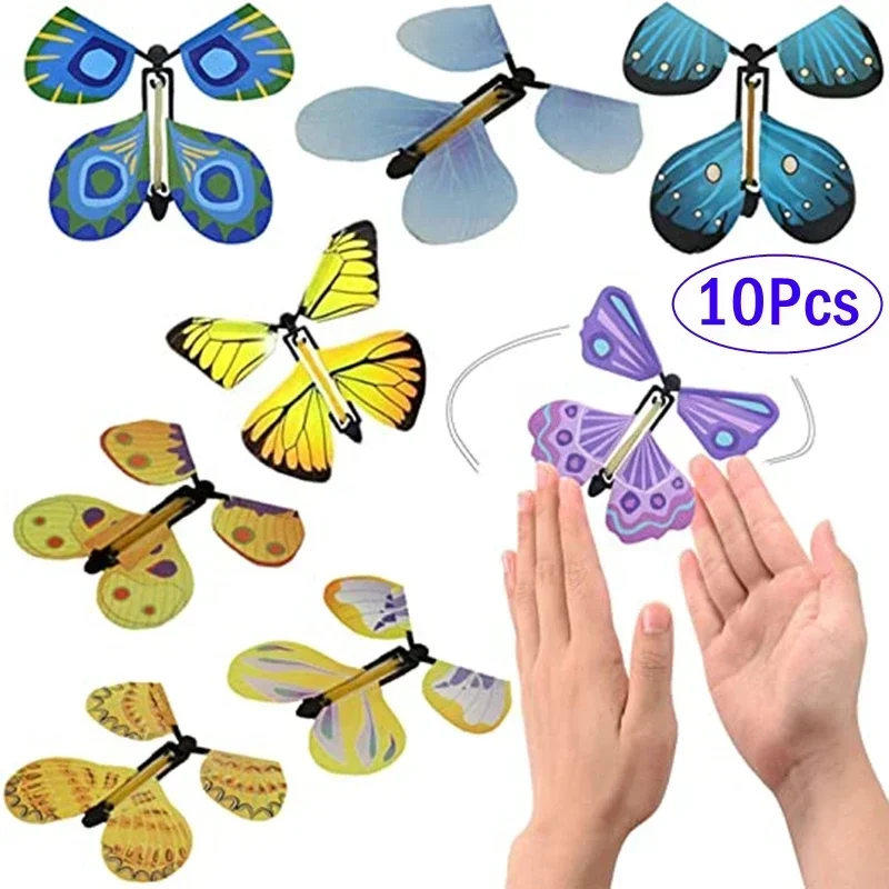1/3/5/10pcs Magic Flying Butterfly Wind Up Butterfly Fairy Flying Toy avvolgimento elastico giocattolo colore segnalibro Party Great Surpris