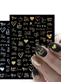 1 шт., 3D лазерная наклейка для ногтей в форме сердца и букв, украшение для ногтей, цветок, звезда, аксессуары для ногтей, наклейки, наклейки, ма...