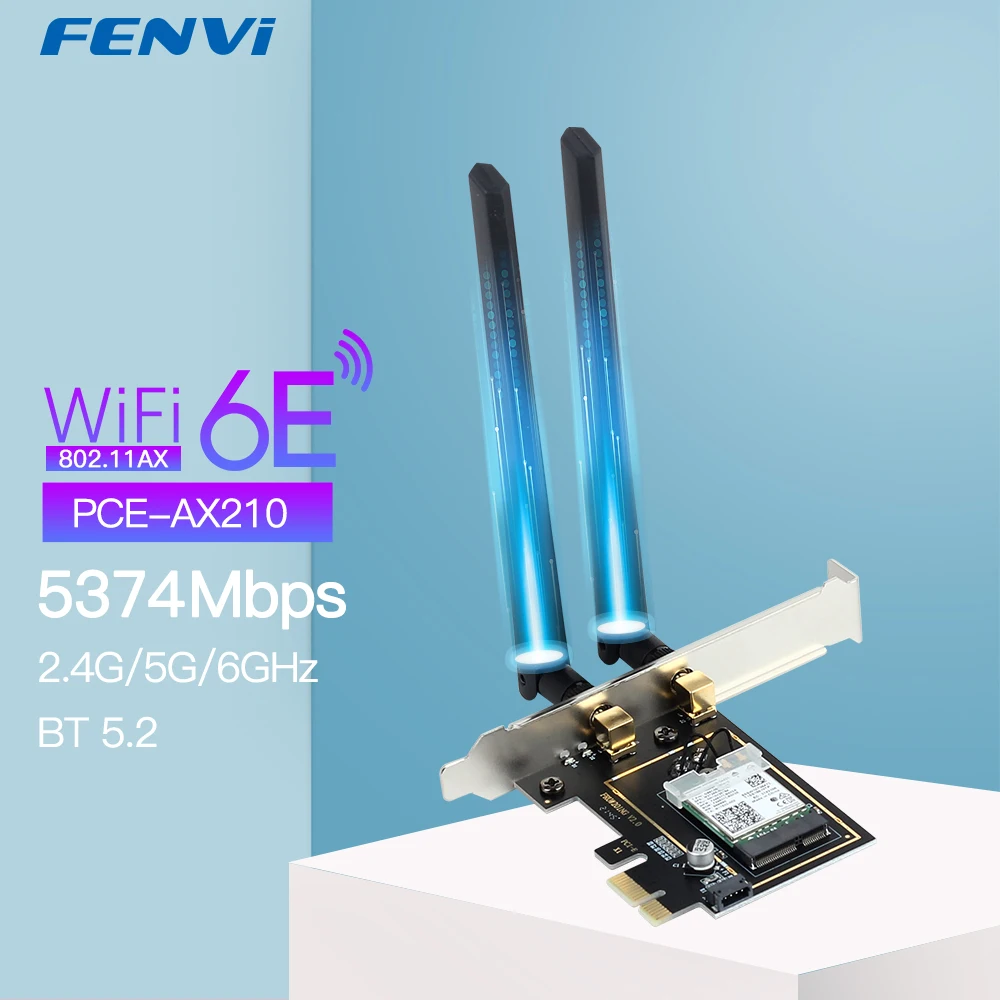 

FENVI 5374Mbps WiFi 6E Intel AX210 2.4G/5G/6Ghz PCIE Wireless WiFi Adapter Bluetooth 5.3 802.11AX Network Wi-Fi Card PC Win10/11