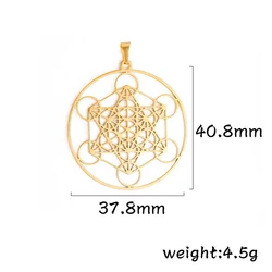 Gold Mandala Pendants for DIY Necklace Jewelry Making - Flower of Life Charms in Stainless Steel (Metatron Gold Color)