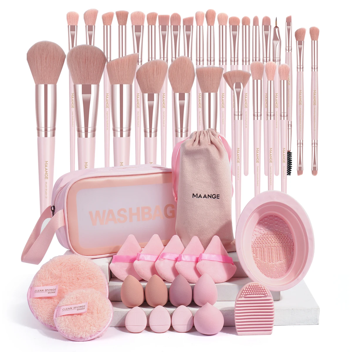 Kit Almohadillas desmaquillantes con juego de brochas de maquillaje para base 15 Uds esponja de maquillaje eliminación soplo tazón de limpieza para viajes » Almohadillas desmaquillantes
