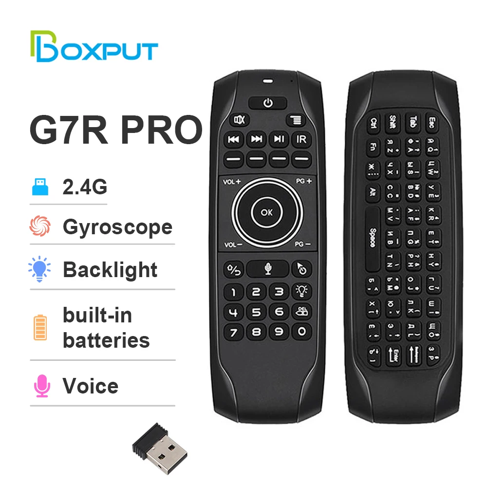 Controle Remoto sem Fio G7r Teclado Retroiluminado Russo e Inglês Giroscópio de Voz 2.4g Air Mouse Aprendizagem ir para Smart tv Box