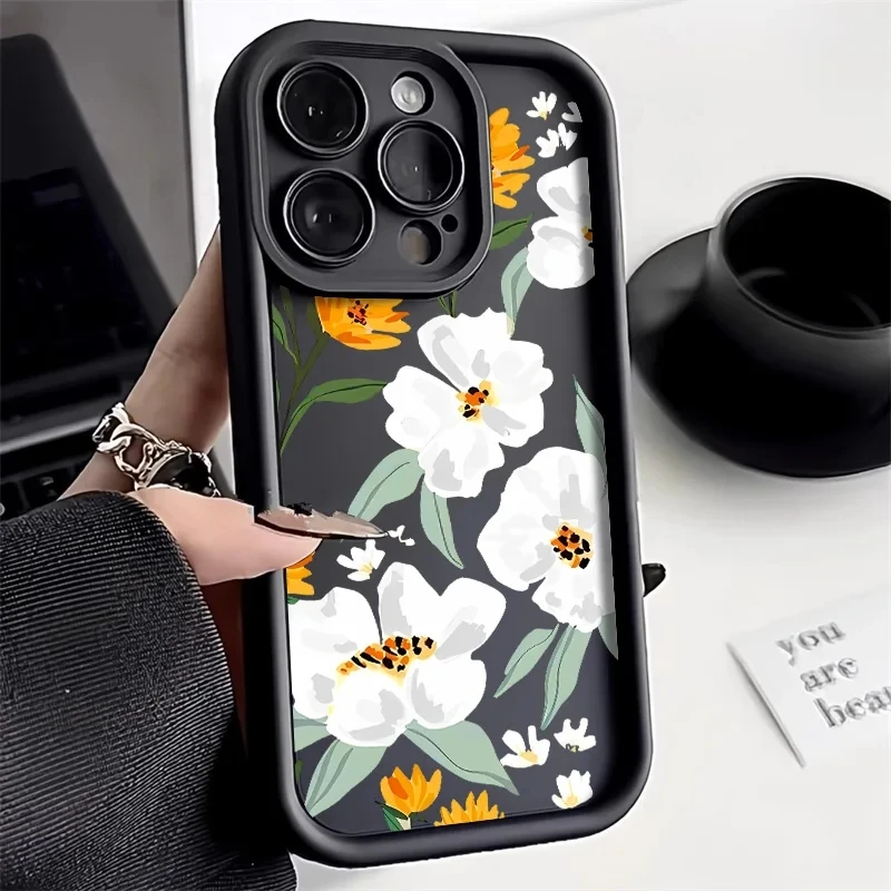 Retro Flower Shockproof Silicone Phone Case with Lens Protection