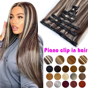 Clip In Hair Extensions Human Hair Bone Straight Clip Ins Silver Hair Extension Real Natural European Hair