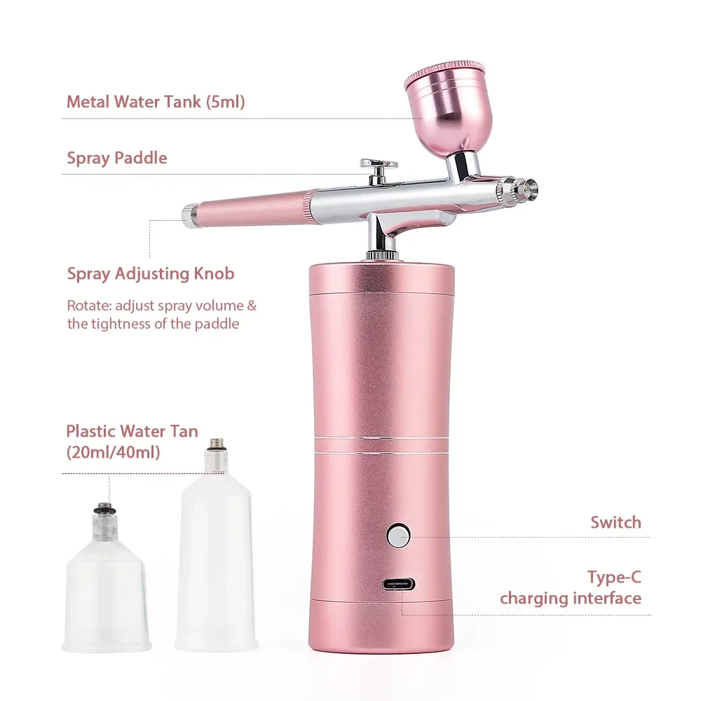 Top 0.3mm Pink Mini Air Compressor Kit Air-Brush Paint Spray Gun Airbrush For Na