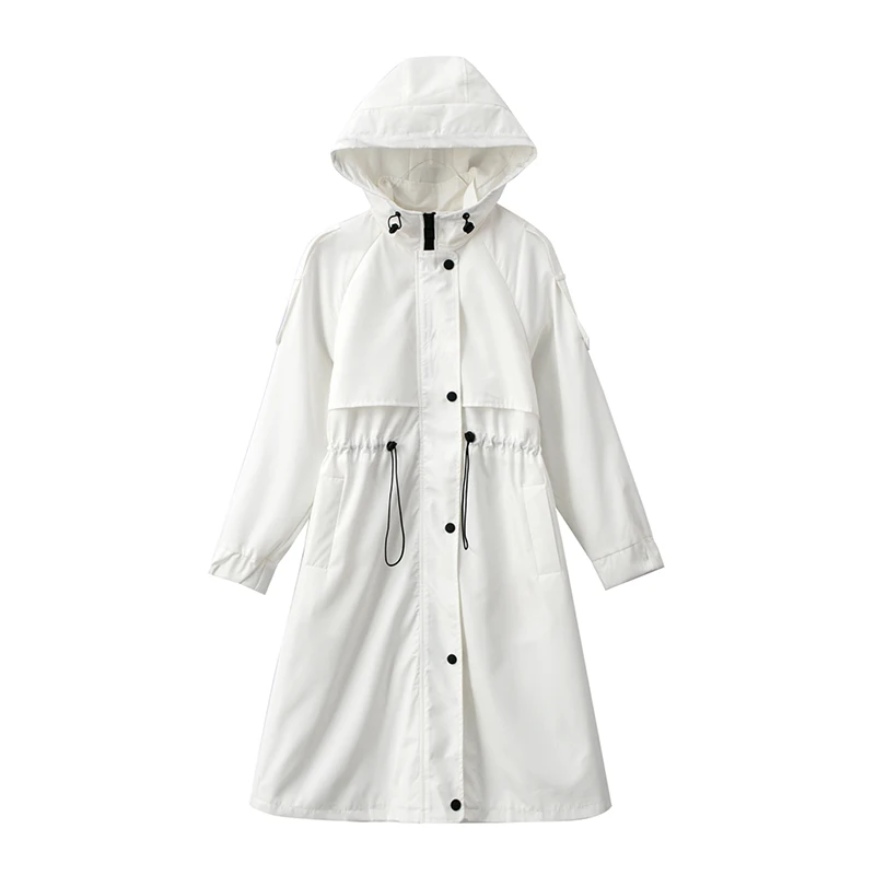 Fashion Womens Trench Coats Hooded Long Adjustable Waist Spring Autumn Windproof Lady Female Casual Clothes Red White Green puffer coat with hood Coats & Jackets