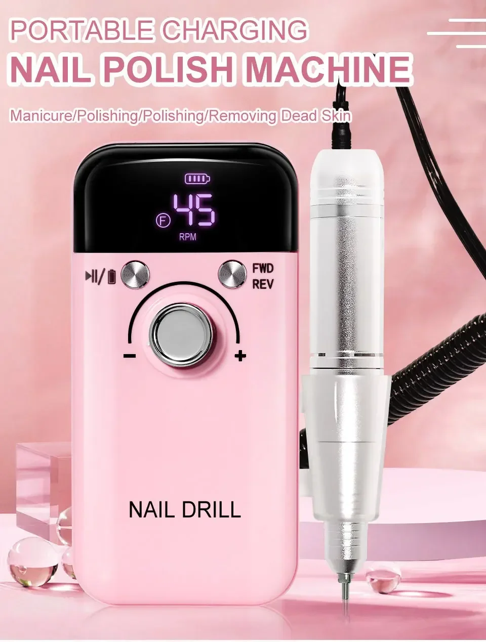 Description Picture 6 of item45000RPM Electric Nail Drill Machine Professional Nail Drills for Gel Nails Polish Rechargeable Portable Nail File Manicure Tool