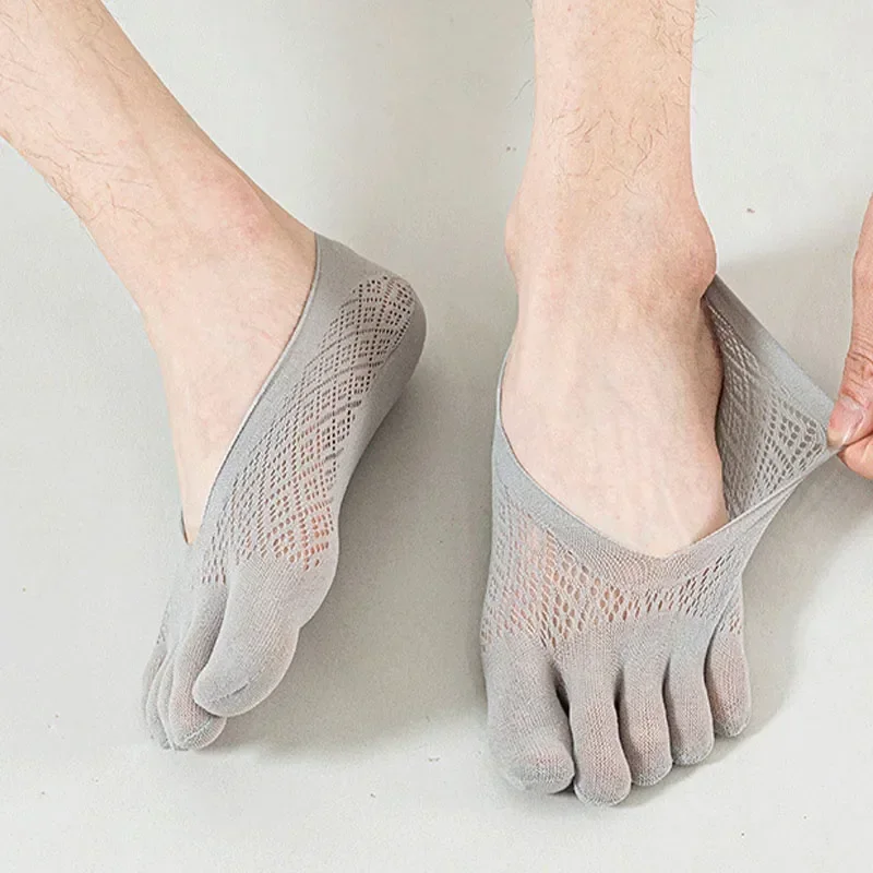 

Elastic Breathable Non-slip Silk Toe With Men Sock Fingers Summer Silicone Socks 5pairs Men's Ultra-thin Invisible Ankle
