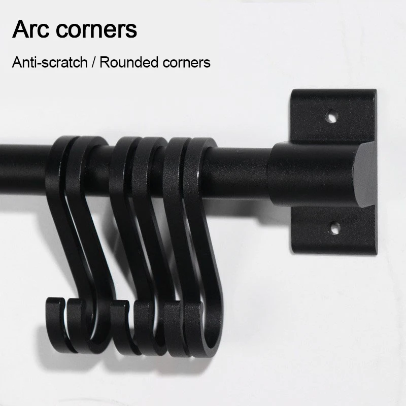 Space Aluminum Kitchen Hooks Organizer Wall Mounted Kitchen Ware Hooks Black Hole-Free and Bathroom Hanging Rod Shelves