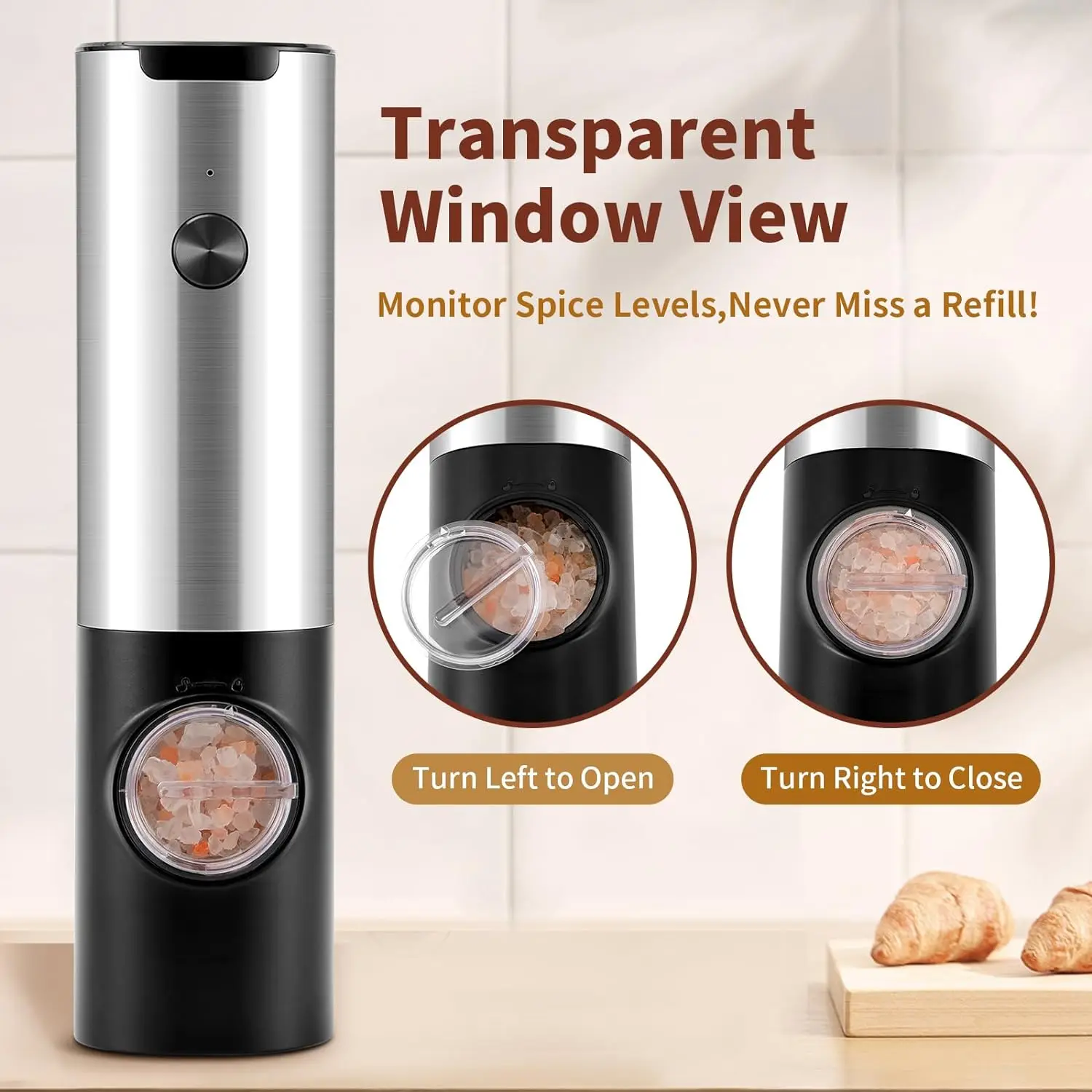Electric Pepper Powder Grinder USB Rechargeable Salt Pepper Grinder With Adjustable Roughness Freshly Ground Pepper kitchen Tool