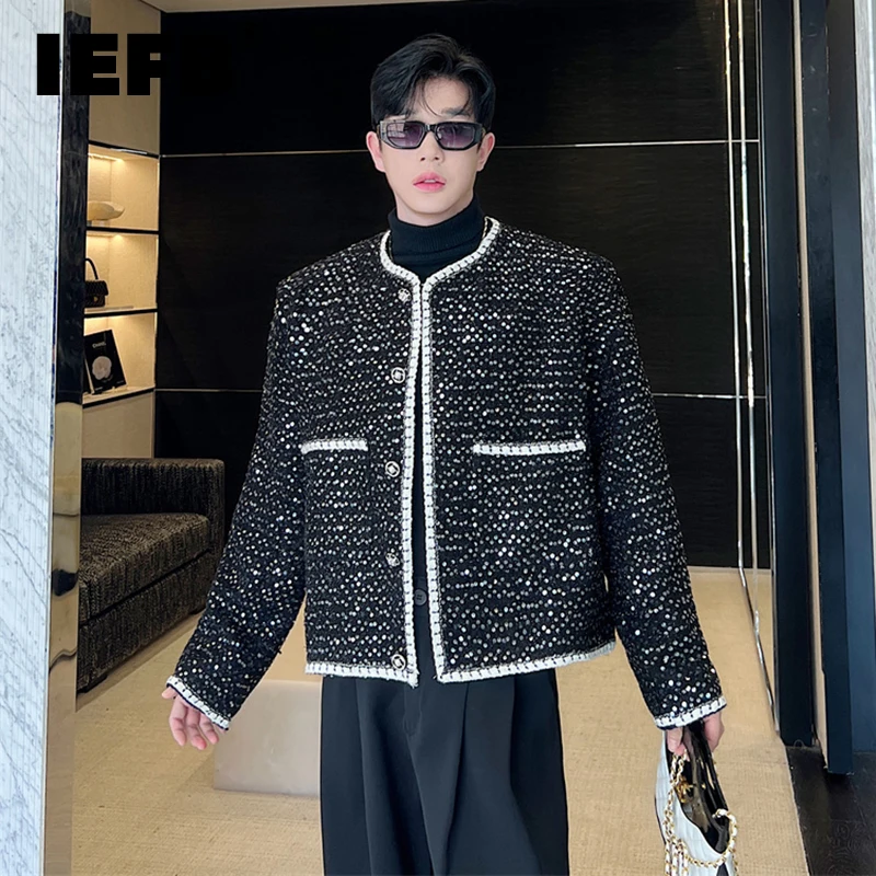 

IEFB Korean Trend Jackets Temperament Silver Sequin Thick Tweed Classic Coat Fashion Male Casual Streetwear Autumn New 9C2354