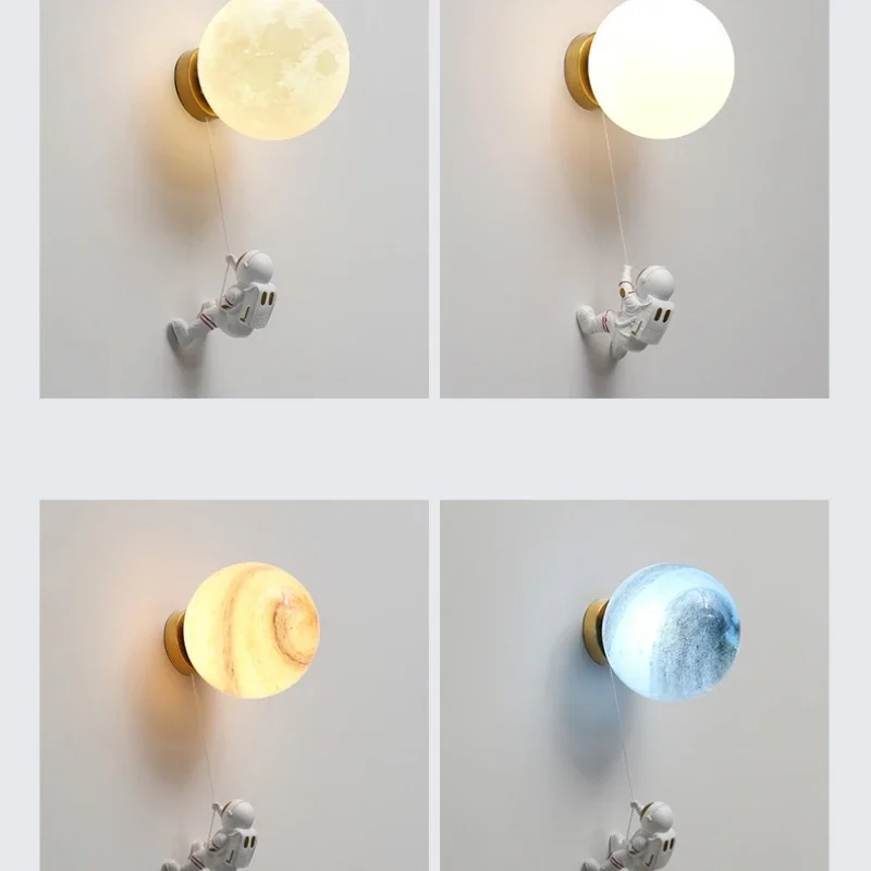 Nordic Lunar Astronaut Cartoon LED Wall Light Children's Room Corridor Living Creative Bedside Lamp Home Decor Lighting
