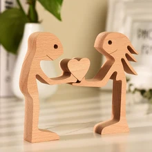  Home Decoration Wooden Couple Figurine Craft Table Ornament Family Mini Dog Pet Valentine's Day Gifts OEM Dropshippping Adornos 