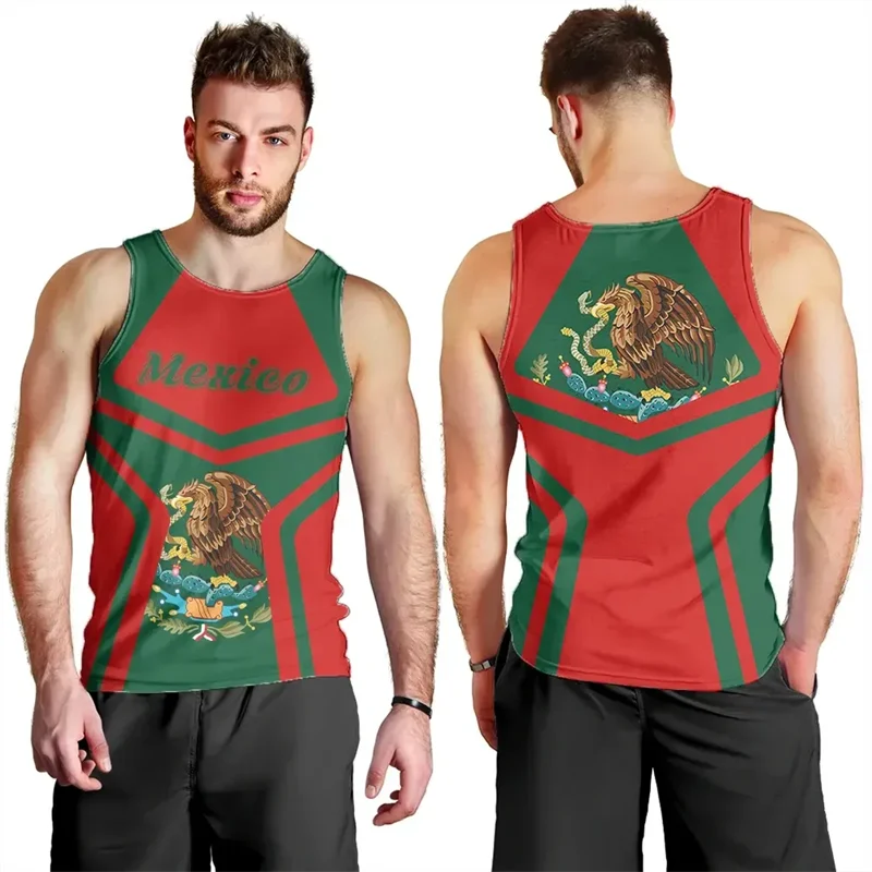 Cotton Vest Mexico Flag Map 3D Printed Beach Tank Top For Men Aztec Warrior Eagle Quetzalcoatl National Emblem cotton vest sports sleeveless vest cotton sleeveless t shirt