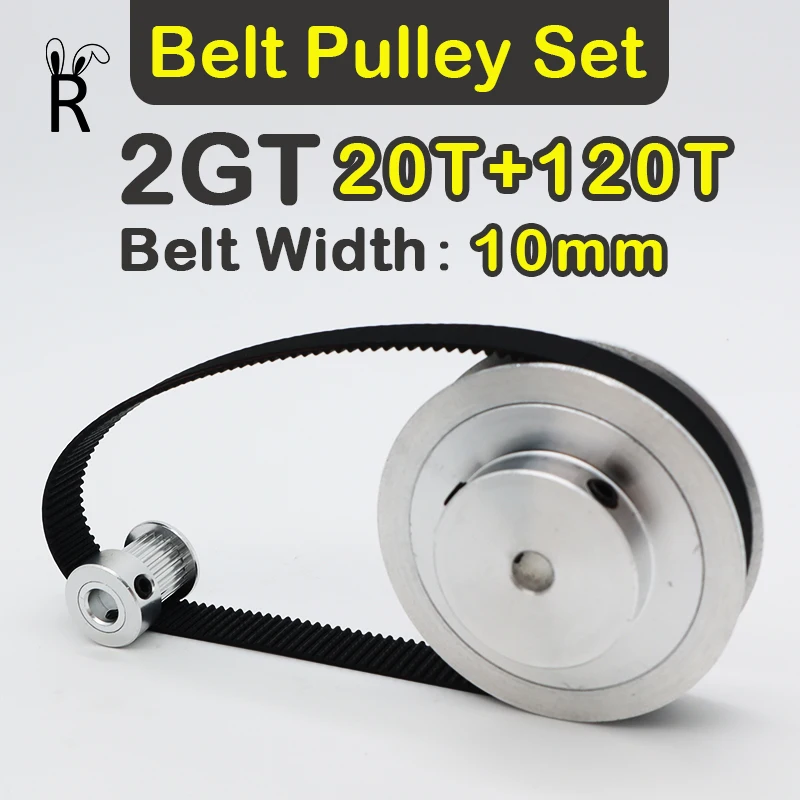 6:1 Reduction 20T 120T GT2 Synchronous Wheel Set 2M 2GT Timing Pulley Set Belt Width 10mm 120Teeth 20Teeth 3D Printer Pulley Kit