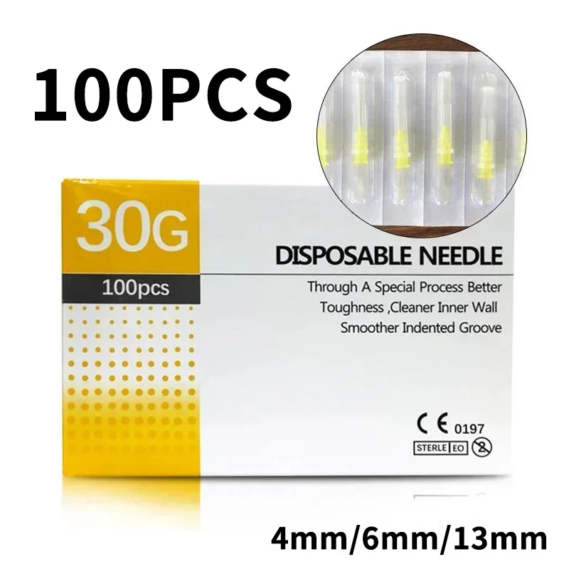 Beauty Injection Needles 100PCS 30G Painless Needle Beauty Ultrafine 4/6/13mm Piercing Transparent Syringe Injection Glue Clear Tip Cap Pharmaceutical
