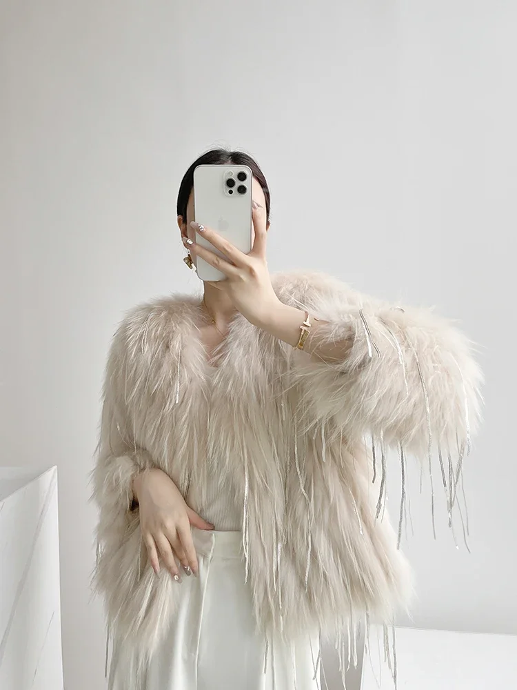 Winter Raccoon Fur Coat Female Fox Fur Medium Long Fashion Young Jackets Knitted Thick Warm Fur High Street Women's Clothing 1Pc