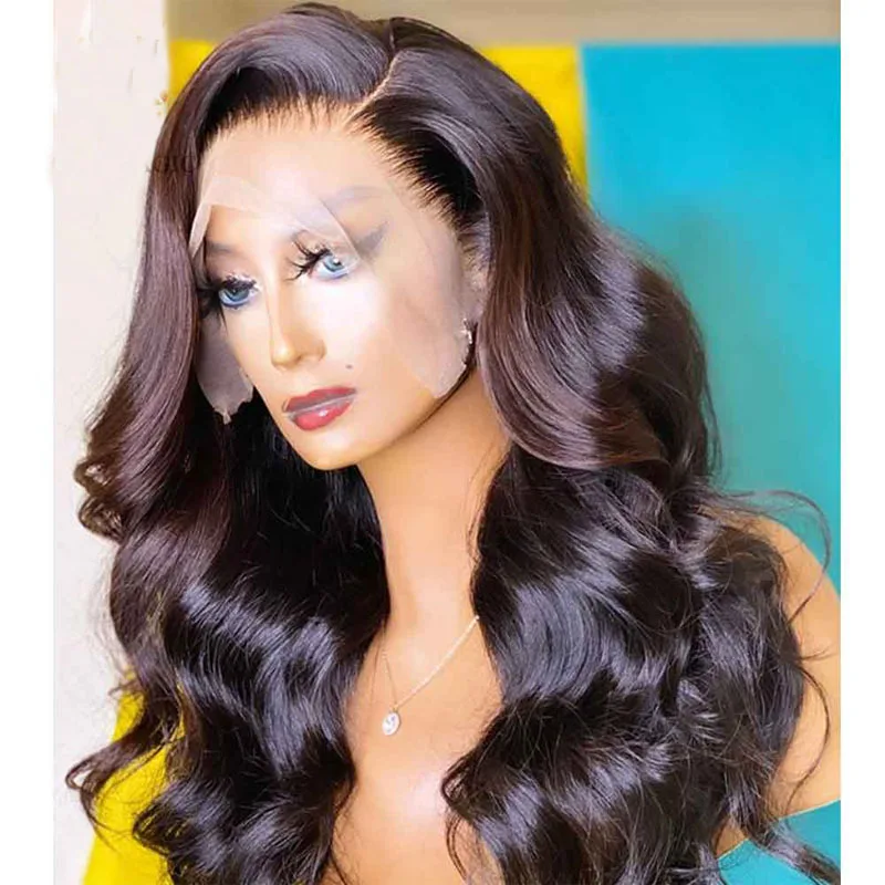 Dianteira do Laço Macio para as Mulheres com Cabelo do Bebê Polegada Densidade Natural Preto Pré Arrancado Brasileiro Onda Peruca Perucas Diárias 26 180% 84 laço macio para as mulheres com cabelo do bebê perucas diárias