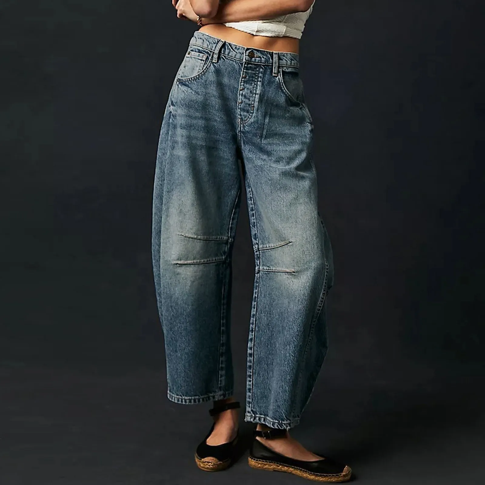 

Women‘s Loose Jeans High Waisted Harem Jeans Ladies Boyfriend Jeans Straight Denims Curve Size Blue Jeans Women Denim Pants