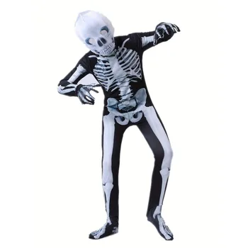 Boys Halloween Skeleton Clothes 3D Print Jumpsuit with Skull Mask Spooky Scary Outfit Essential for Devil Character Party Style