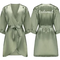Grass Green Bride Satin-Silk Robe Women Bridal Party Sister Team Mother Shower Gift Bridesmaid Wedding Short Robes with Ruffle - Image 5