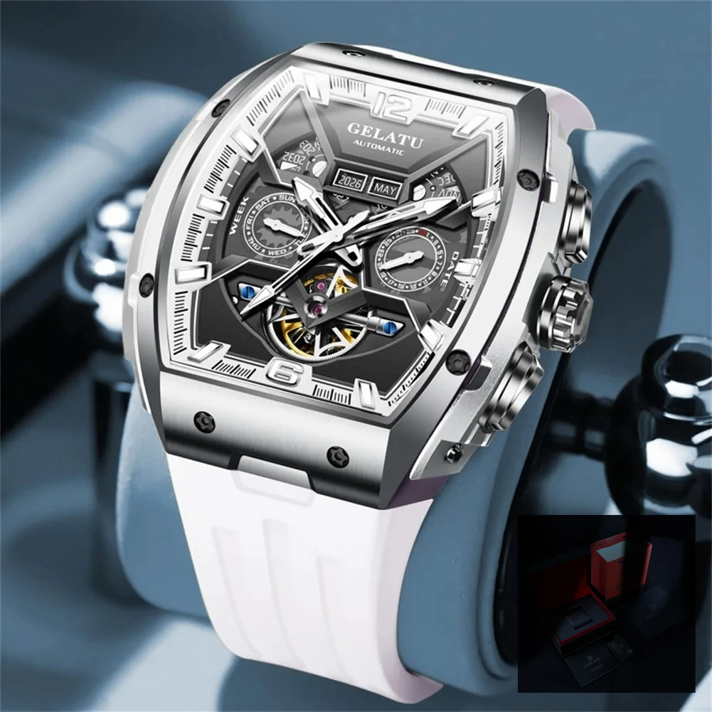 GELATU 6013 Fashion Original Watch for Men Multifunction Chronograph Waterproof Silicone Strap Automatic Mechanical Wristwatches 2