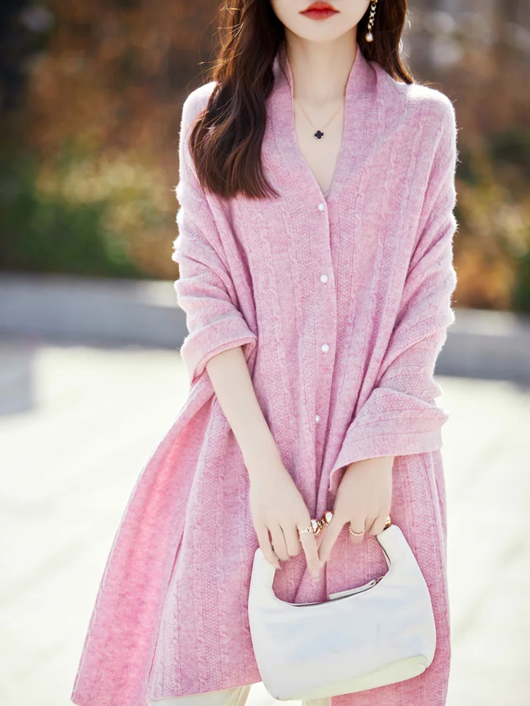 Women Cashmere Wrap Shawl Cardigan Autumn Winter Grace Basic 100% Merino Wool Knitwear Cable Knitting Cashmere Sweater Tops 6