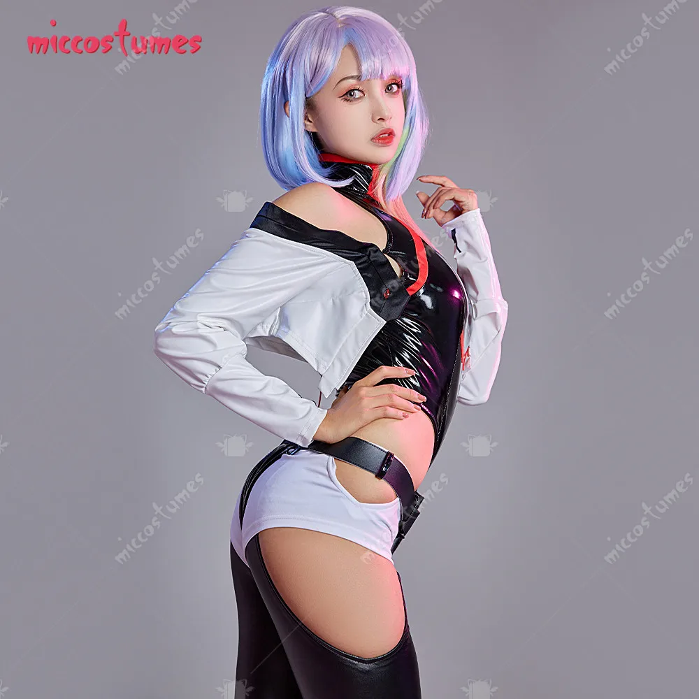 Damen Lucy Cosplay Kostüm PU Leder Bodysuit Anime Outfit Punk 5