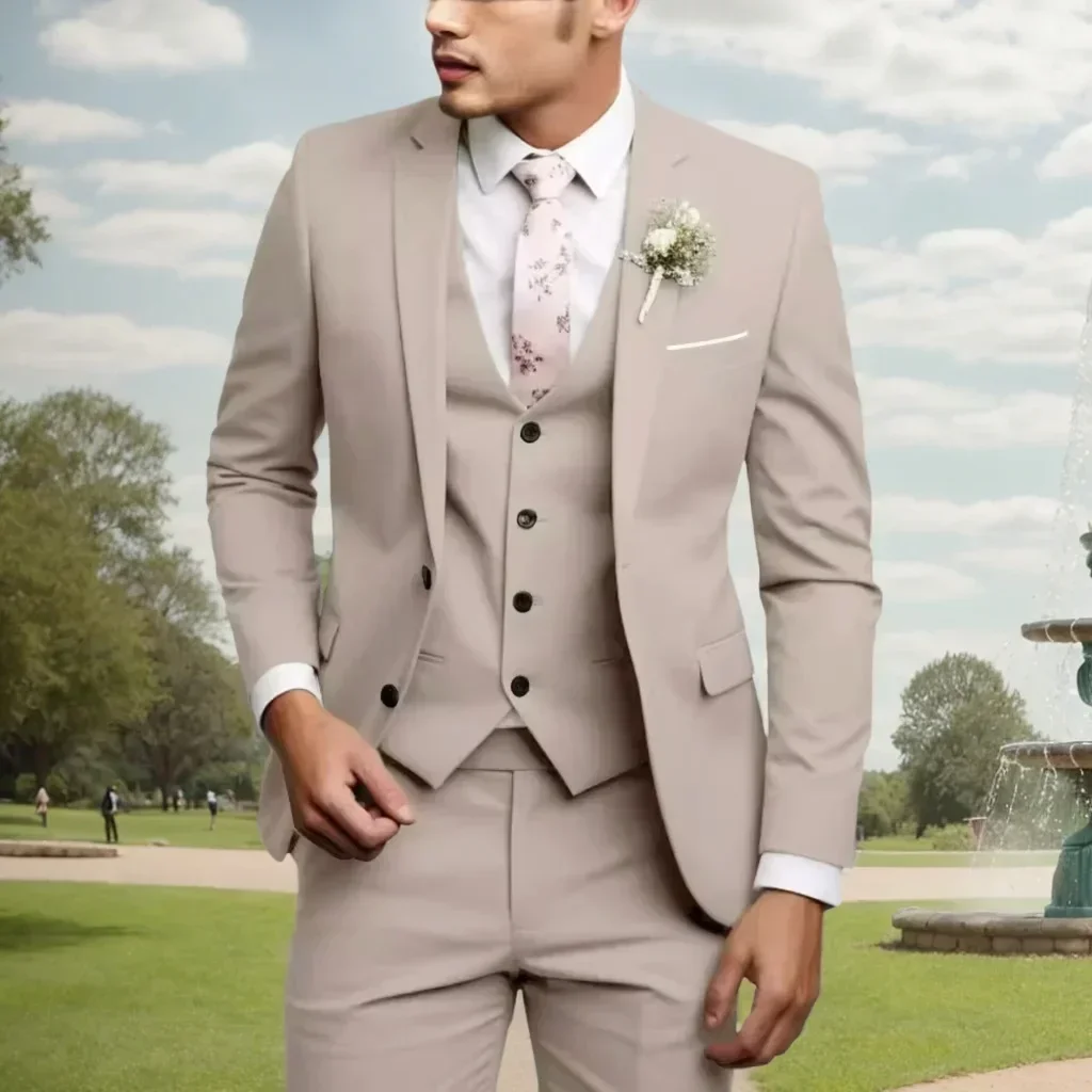 Slim Fit Men Suits Regular Fit 3 Piece Elegant Tuxedos Set Notch Lapel Blazer Vest Pants for Evening Party Wedding Male Suit