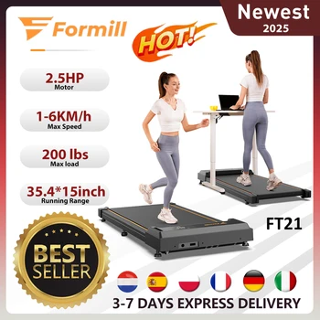 Tapis roulant a piedi piatto Formill FT21, motore da 2,5 cv, velocità 1-6 km/h, assorbimento degli urti antiscivolo, Mini tapis roulant per l'home Office