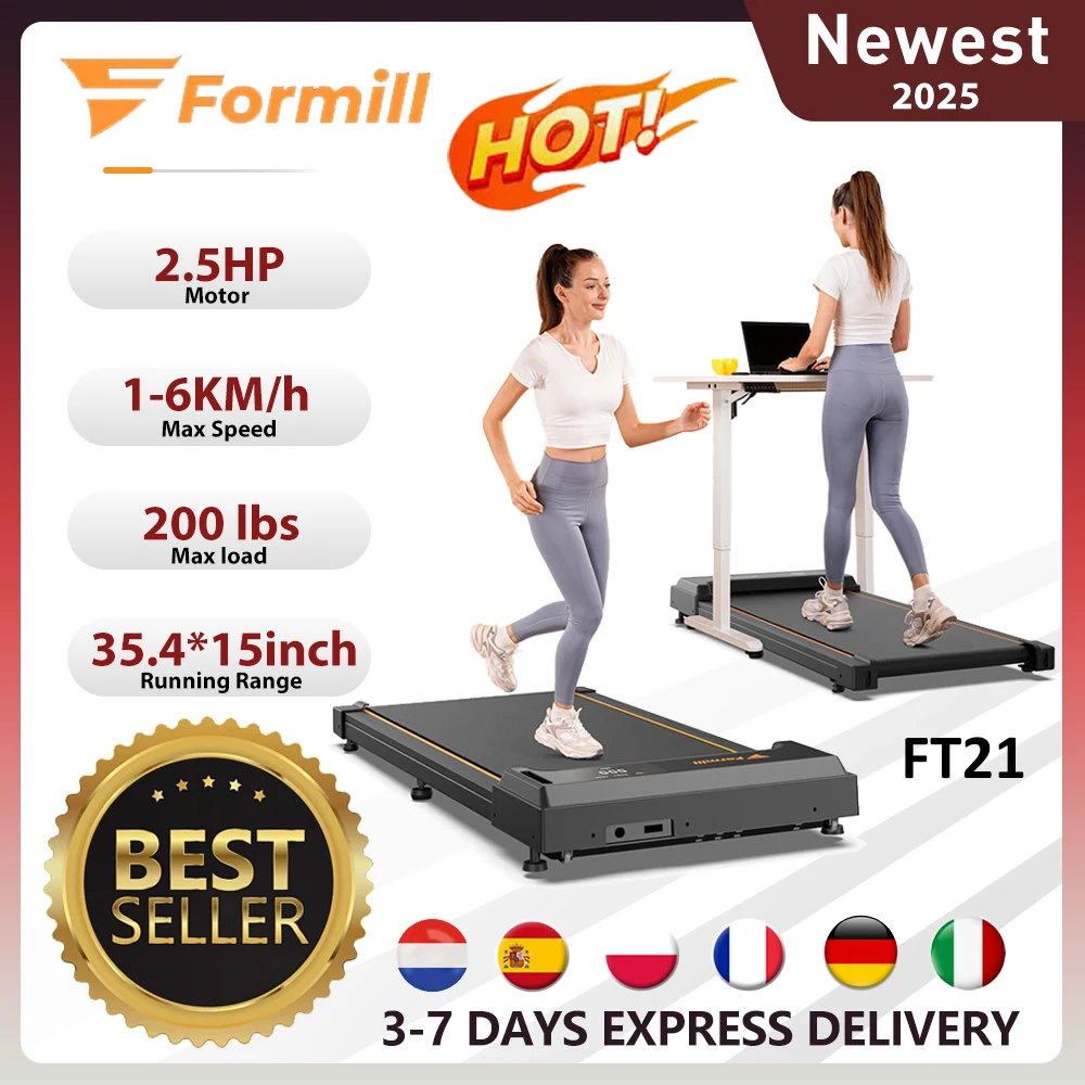 Formill FT21 Flat Walking Treadmill, 2.5HP Motor, 1-6km/h Speed, Anti-Slip Shock Absorption, Mini Treadmill for Home Office