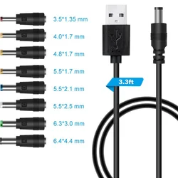 Universal USB to 5V DC Power Supply Cable with Adaptable Connectors - 1m (Cable 8 Adapter)