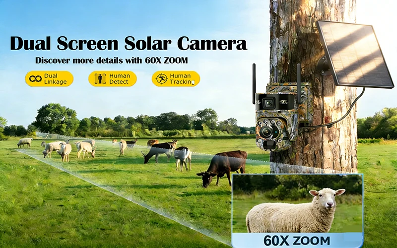 6K 12MP 4G Solar Hunting Trail Camera 60X ZOOM Wireless Outdoor Wildlife Camera