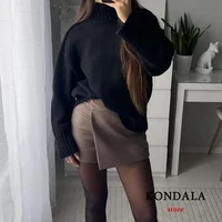 KONDALA Vintage Split Mini Shorts Skirt Women Fashion 2025 Front Pockets High Waist Office Lady Shorts Elegant Shorts Skirts - Image 2