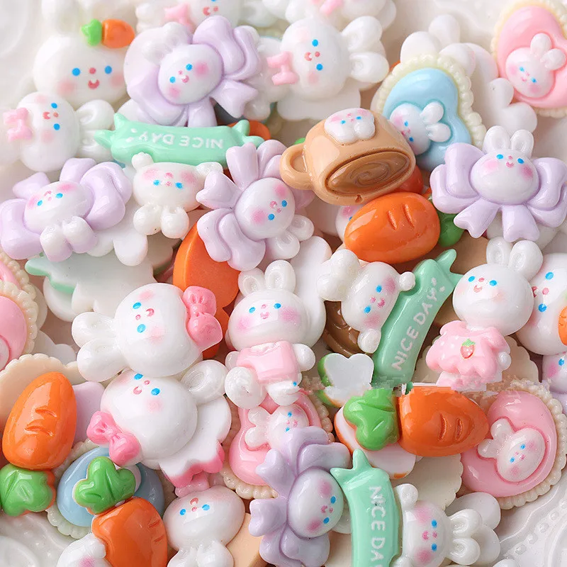 

10Pcs Kawaii Cartoon Rabbit Resin DIY Shoes Hat Icebox Barrette Mobile Phone Case Scrapbook Cream Glue Flat Back Resin