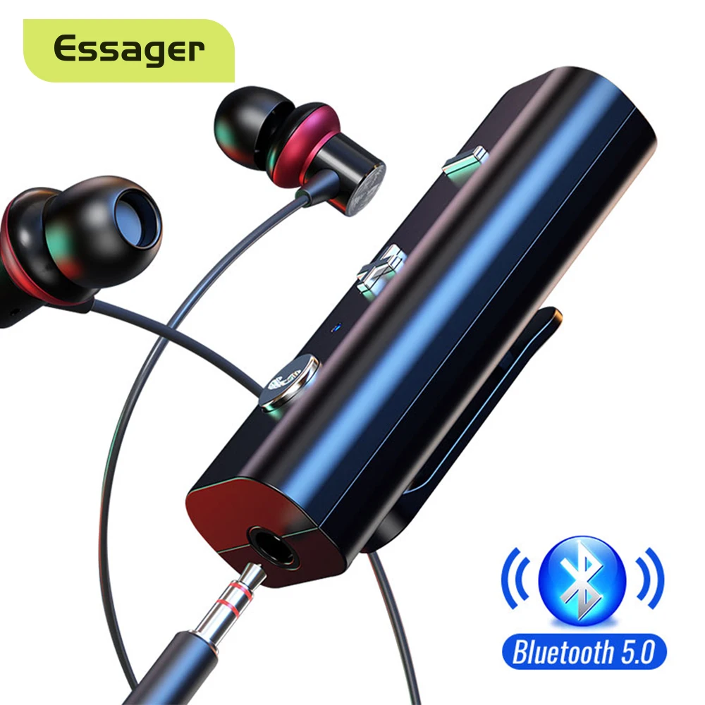 Essager Wireless Adapter Bluetooth 5.0 Receiver For 3.5mm Jack Earphone Bluetooth Aux Audio Music Transmitter For Headphone