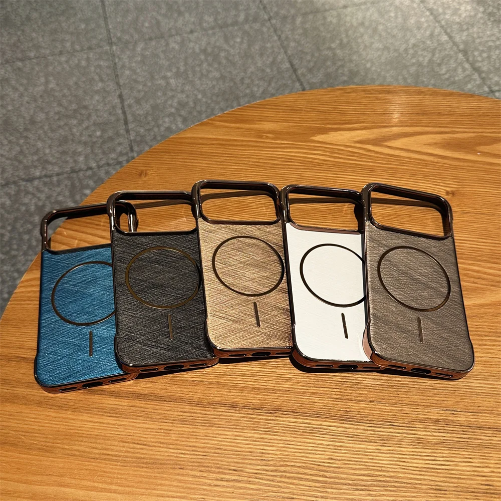 Luxury Frameless Matte Phone Case with Golden Plating and Magnetic Magsafe Wireless Charging Compatibility