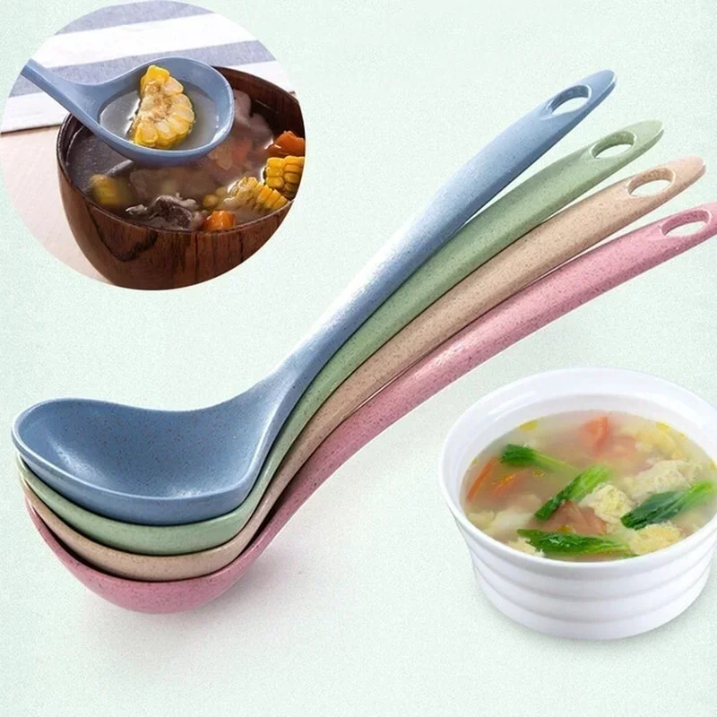 Wheat Stalk Spoon 1pcs Tablespoons Household Utensils Spoons Plastic Large Soup Long Porridge Rice DinnerScoop Kitchen Tools plastic spoon wheat straw spoon