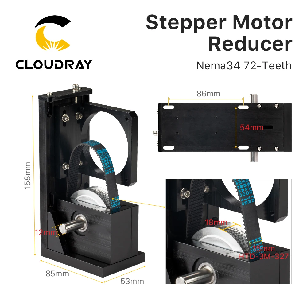 Cloudray 스테퍼 모터 감속기 Nema23 38-치아/Nema23 60-치아/Nema34 CO2 레이저 절단 및 조각 기계용 72-치아
