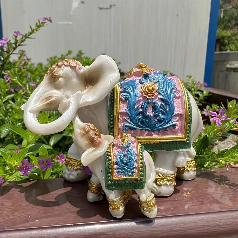 

Modern Elephant Statue Resin Mother Child Elephant Sculpture Animal Figurine Creative Ornaments For Home Desktop Decoration