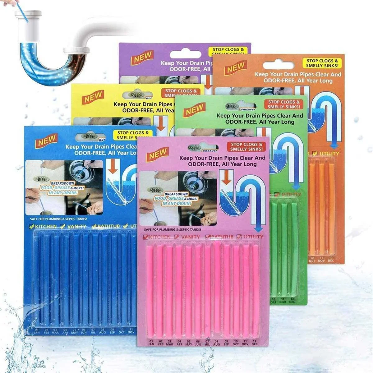Drain Cleaner 72pcs Drain Cleaner Sticks Decontamination Pipes Sewer Cleaning Unblocker Deodorizer for Kitchen Toilet