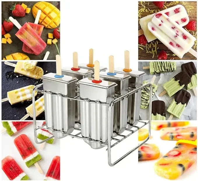 Ice Lolly Mold Stainless Steel Popsicle Mold Rack Frozen Lolly Popsicle Ice Pop Maker DIY Ice Cream Mold with Popsicle Holder