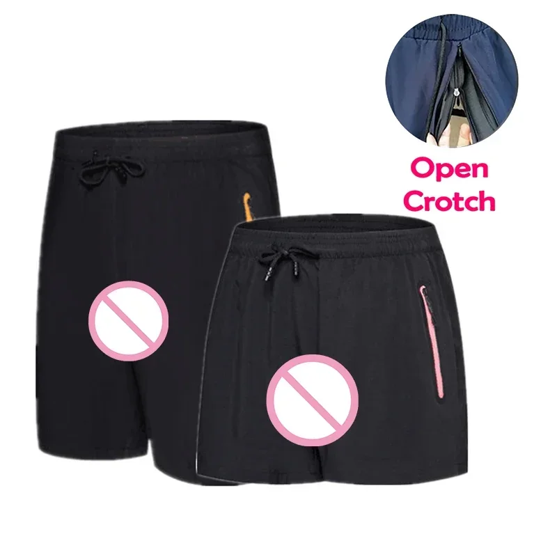 Man Sexy Open Crotch Pants Woman Crotchless Exotic Shorts Hidden Double Zipper Breathable Couple Girl Date Outdoor Sex Panties