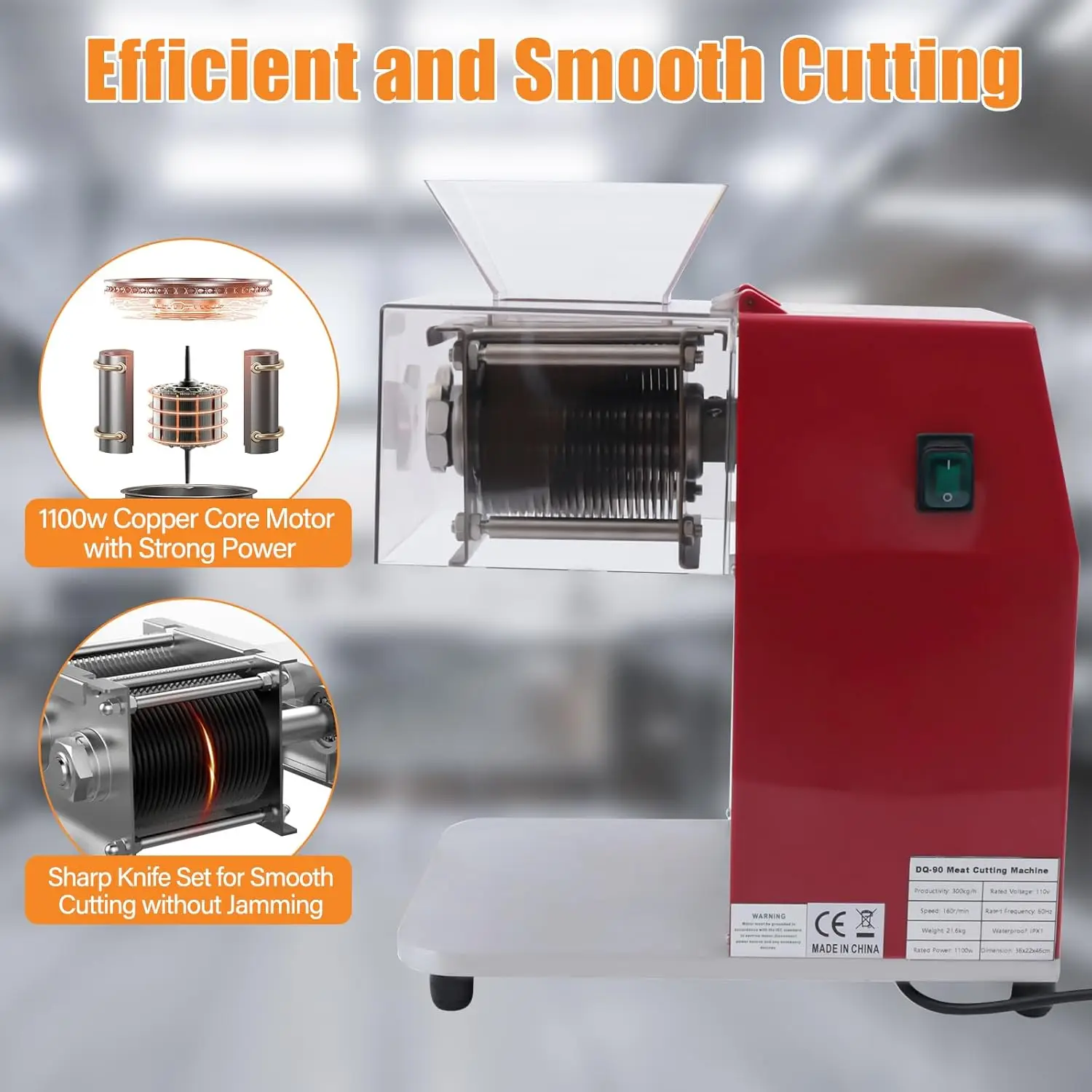 1100W Meat Cutter Commercial Meat Cutting Machine with Large Inlet Meat Slicer for Cutting Boneless Meat Chicken Lamb Beef, Stainless Steel Knife, Vertical Operation, 14.17*8.66*18.11in 4