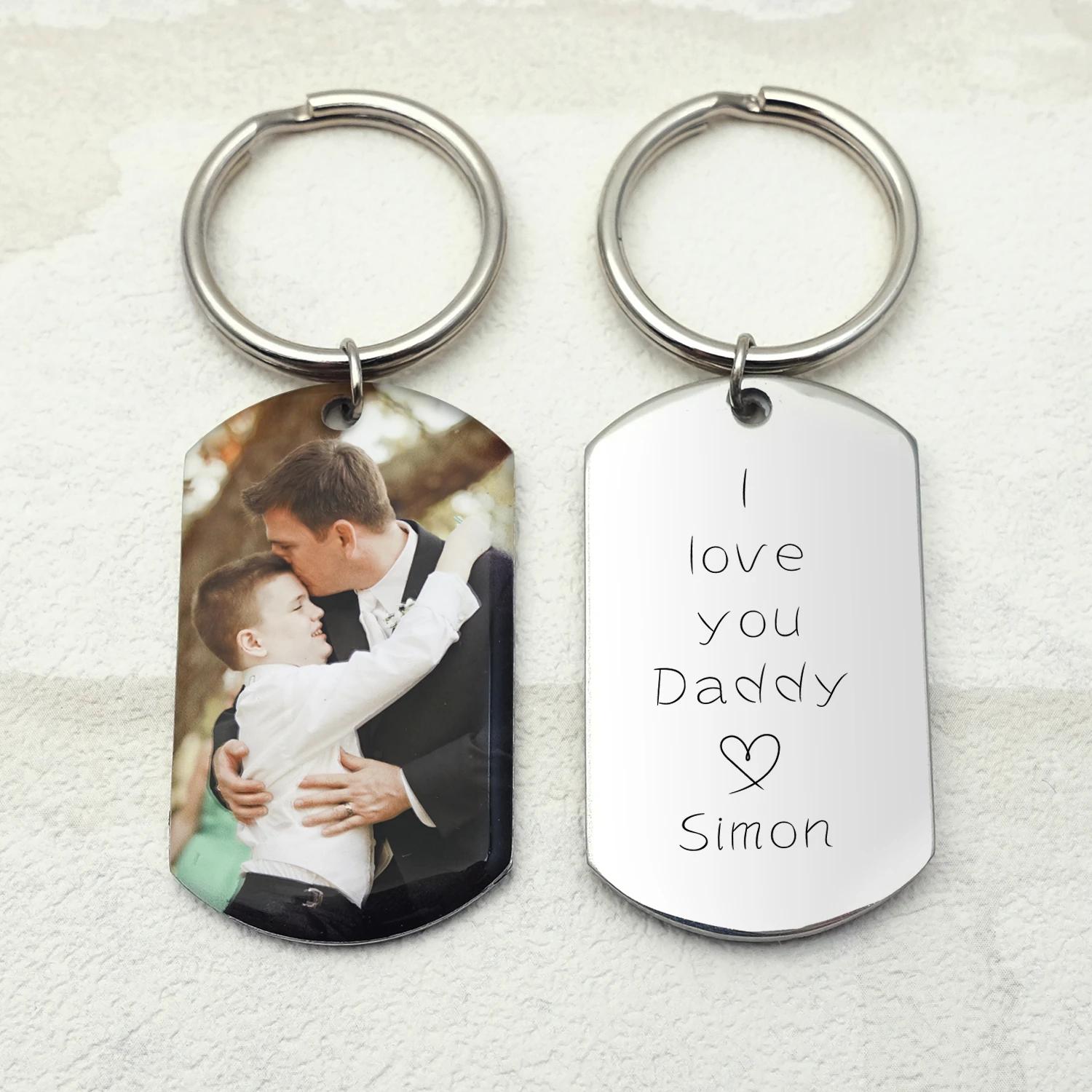 RSQGT Personalized Custom Keychain - Double Sided Photo & Text Engraving, Stainless Steel, For Men & Women