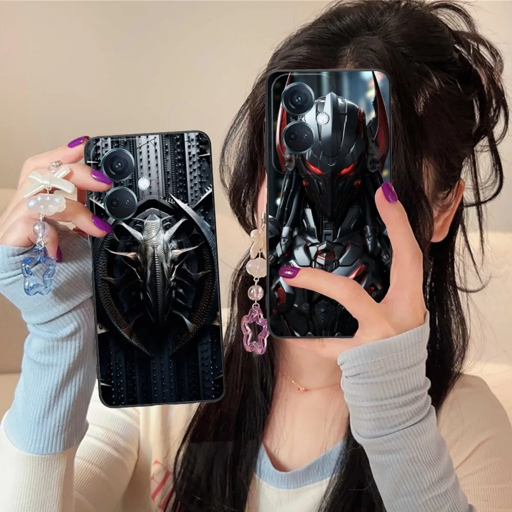 Robot Dragon Mobile Cell Phone Case For Oppo Find X5 X3 X2 A93 Reno 8 7 Pro A74 A72 A53 Black Soft Phone Cover Funda
