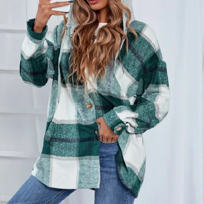 

Women Jackets Autumn Spring Top Button Coat Fashion Casual Vintage Plaid Elegant Single Breasted Long Sleeve Outerwear Tops 2023