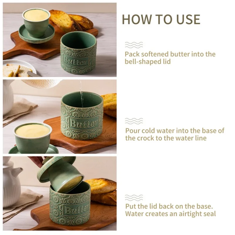 200ml Ceramic Butter Bell Crock,French Butter Dish with Lid for Countertop,Porcelain Cheese Storage Box,Kitchen Food Organizer